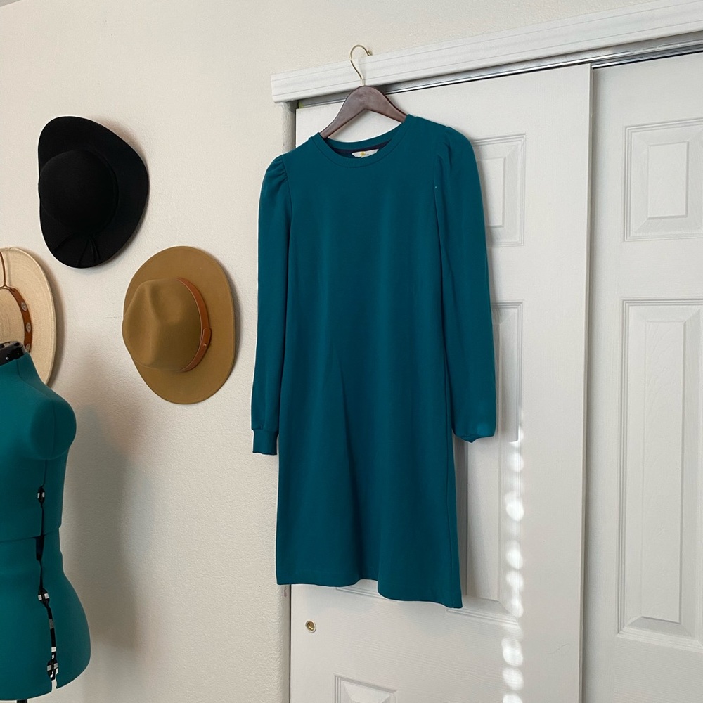 Boden puff shoulder sweatshirt dress - teal
